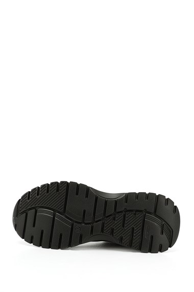 Kadın Siyah Dolgu Taban Lastik Bağcıklı Hakiki Deri Sneaker