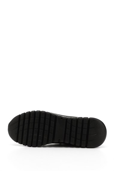 Kadın Siyah Dolgu Taban Lastik Bağcıklı Hakiki Deri Sneaker