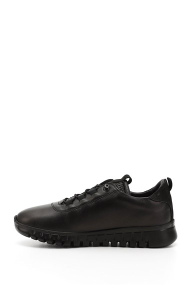 Kadın Siyah Dolgu Taban Lastik Bağcıklı Hakiki Deri Sneaker