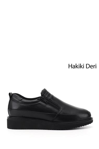 Kadın Siyah Dolgu Taban Püsküllü Hakiki Deri Ayakkabı