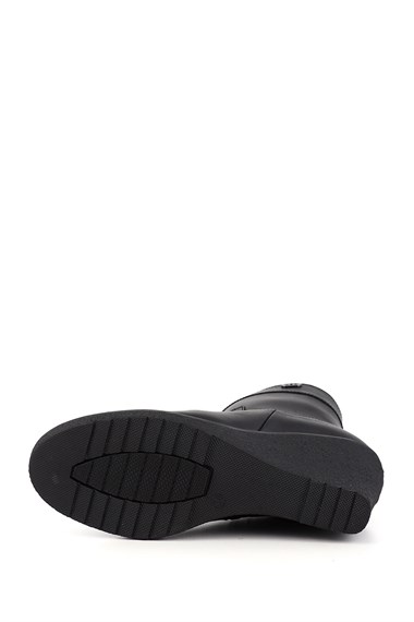 Kadın Siyah Fermuarlı Dolgu Topuklu Bot