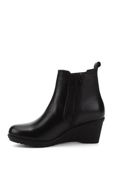 Kadın Siyah Fermuarlı Dolgu Topuklu Hakiki Deri Chelsea Bot
