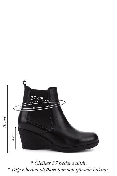 Kadın Siyah Fermuarlı Dolgu Topuklu Hakiki Deri Chelsea Bot