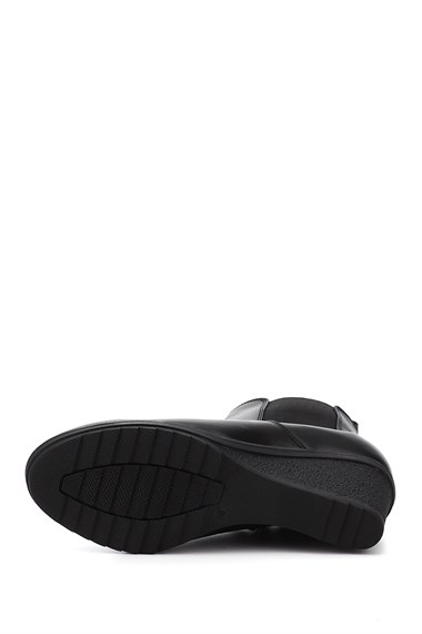 Kadın Siyah Fermuarlı Dolgu Topuklu Hakiki Deri Chelsea Bot