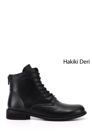 Kadın Siyah Fermuarlı Hakiki Deri Bot