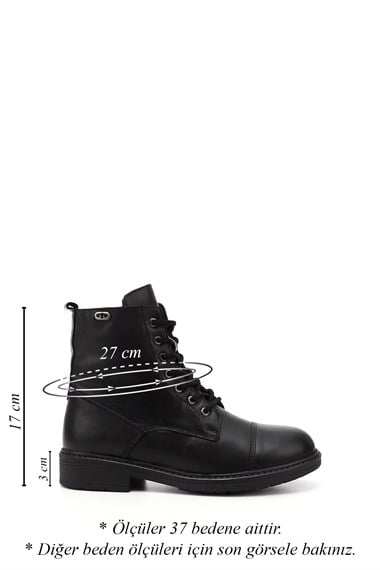 Womens Black Zippered Genuine Leather Combat Boots