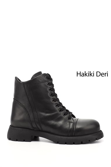 Kadın Siyah Fermuarlı Hakiki Deri Postal Bot