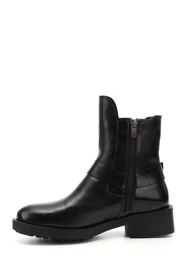 Womens Black Zippered Chunky Heel Biker Boots