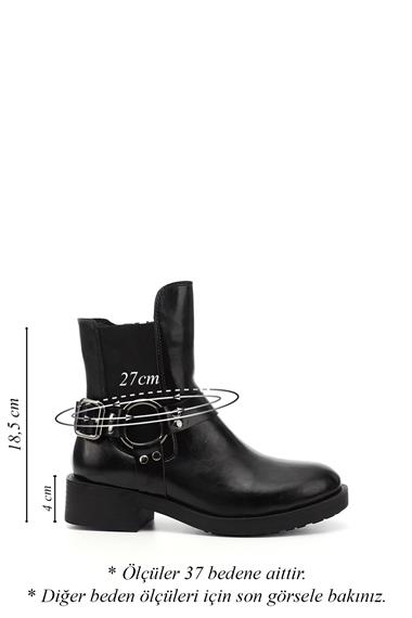 Womens Black Zippered Chunky Heel Biker Boots