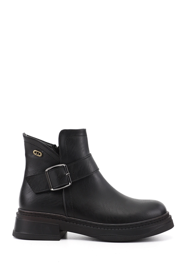 Womens Black Zippered Thick Heeled Boots