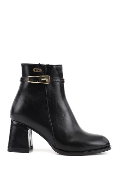 Womens Black Zip-Up Chunky Heel Boots