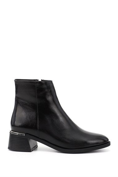 Womens Black Zip-Up Chunky Heel Boots