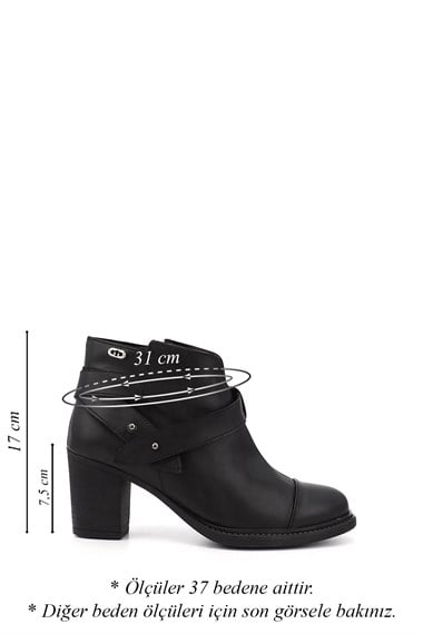 Kadın Siyah Fermuarlı Kalın Topuklu Bot