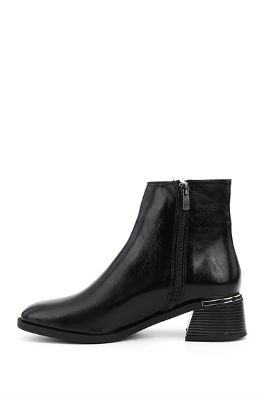 Womens Black Zip-Up Chunky Heel Boots