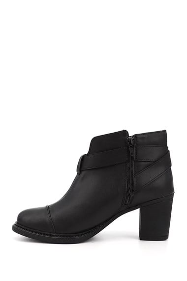 Kadın Siyah Fermuarlı Kalın Topuklu Bot