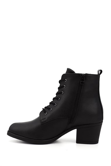 Womens Black Zippered Thick Heeled Boots