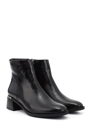 Womens Black Zip-Up Chunky Heel Boots