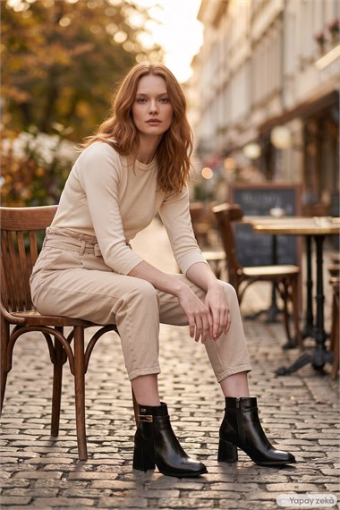 Womens Black Zip-Up Chunky Heel Boots