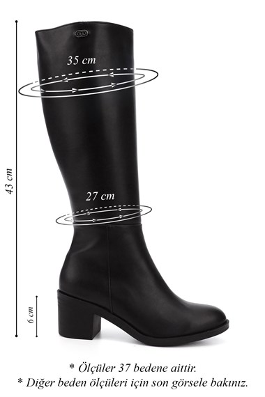 Womens Black Zippered Chunky Heel Boots