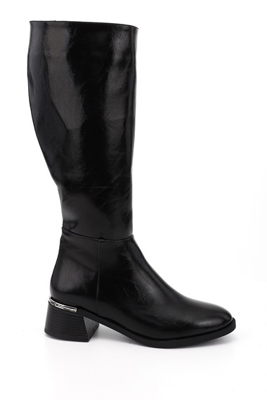Womens Black Zip-Up Chunky Heel Boots
