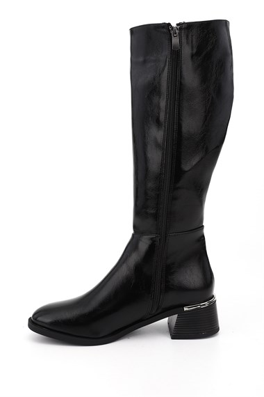 Womens Black Zip-Up Chunky Heel Boots