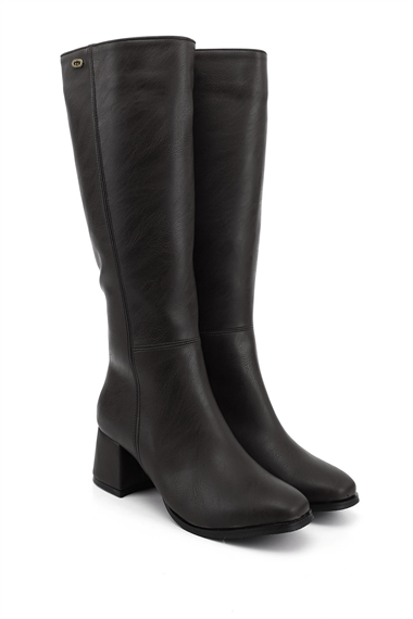 Womens Black Zip-Up Chunky Heel Boots