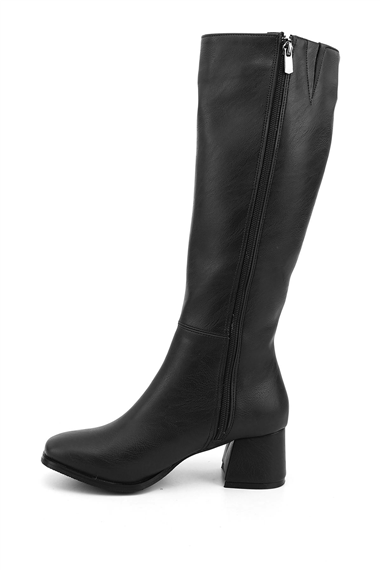 Womens Black Zip-Up Chunky Heel Boots