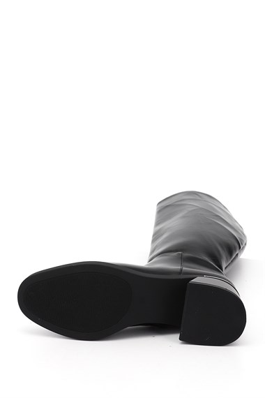 Womens Black Zip-Up Chunky Heel Boots