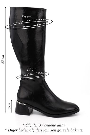 Womens Black Zip-Up Chunky Heel Boots
