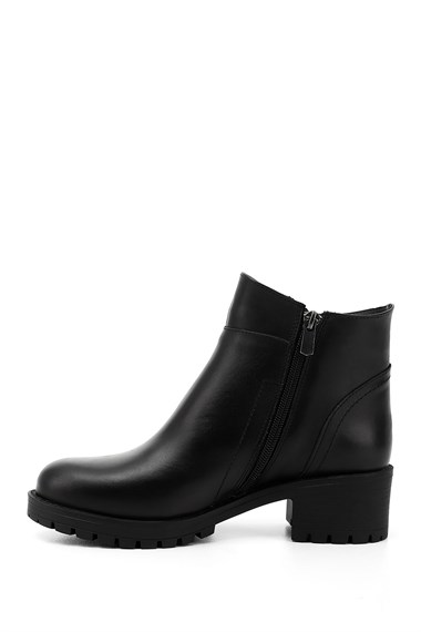 Womens Black Thick Heeled Genuine Leather Boots