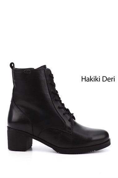 Kadın Siyah Fermuarlı Kalın Topuklu Hakiki Deri Postal Bot