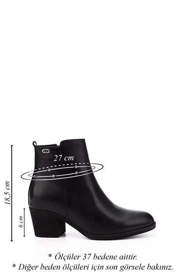 Womens Black Zippered Thick Heel Genuine Leather Boots