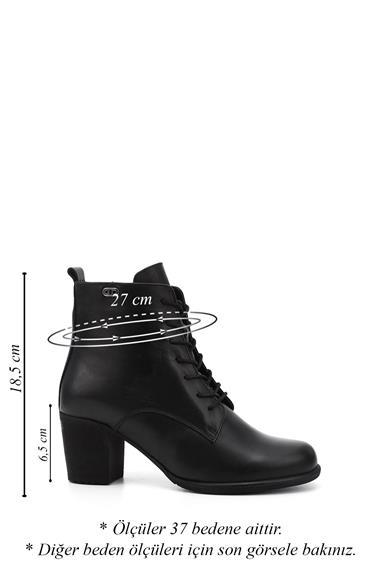 Womens Black Zippered Thick Heel Genuine Leather Combat Boots
