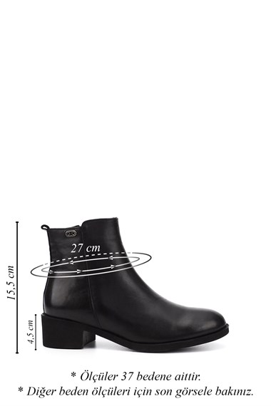 Womens Black Zippered Thick Heeled Genuine Leather Boots