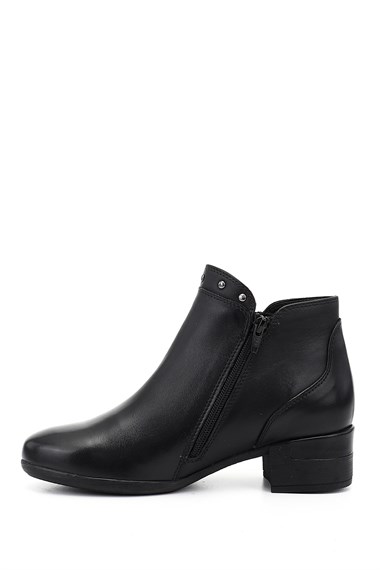 Womens Black Zip-Up Chunky Heel Genuine Leather Boots