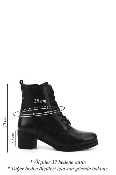Womens Black Zippered Thick Heel Genuine Leather Combat Boots