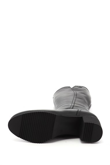 Kadın Siyah Fermuarlı Kalın Topuklu Hakiki Deri Çizme