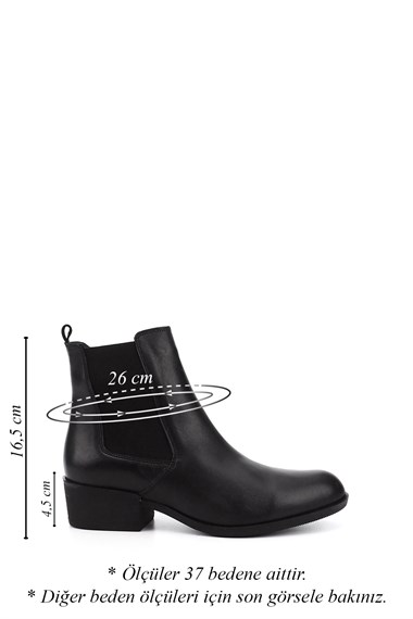 Kadın Siyah Fermuarlı Kalın Topuklu Hakiki Deri Chelsea Bot