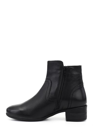 Womens Black Zip-Up Chunky Heel Genuine Leather Boots