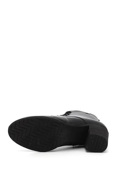 Womens Black Zippered Thick Heel Genuine Leather Combat Boots