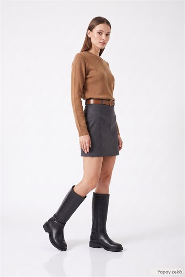 Womens Black Zippered Thick Heeled Genuine Leather Boots