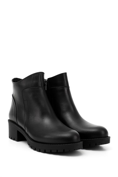 Womens Black Thick Heeled Genuine Leather Boots