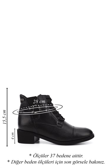 Womens Black Zippered Thick Heel Genuine Leather Combat Boots