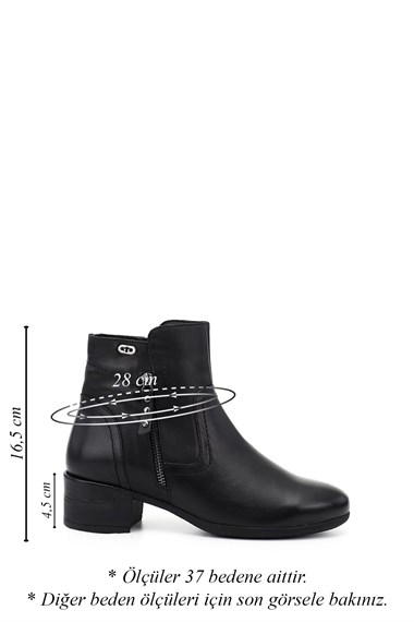 Womens Black Zip-Up Chunky Heel Genuine Leather Boots