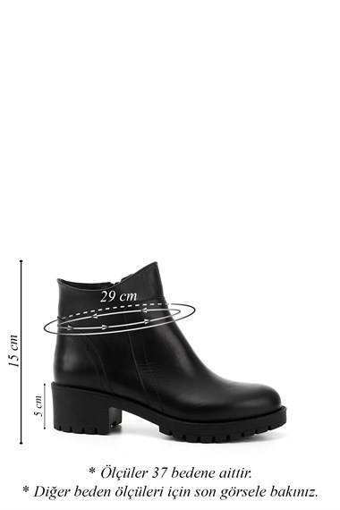 Womens Black Thick Heeled Genuine Leather Boots