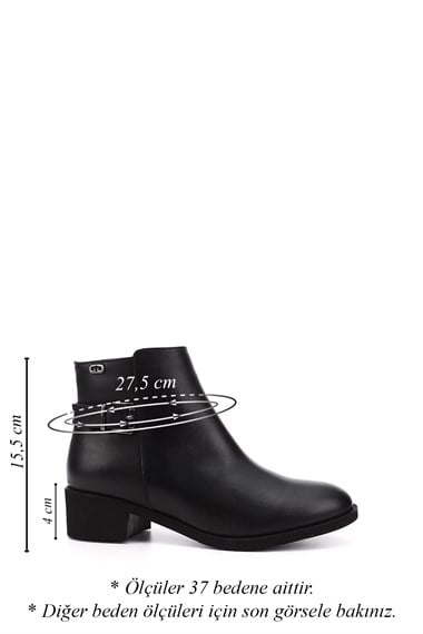 Womens Black Zippered Thick Heel Genuine Leather Boots