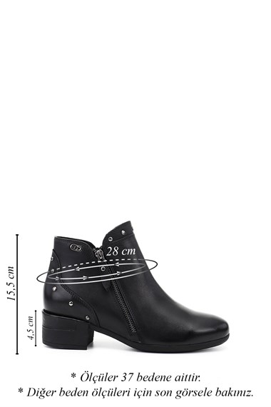 Womens Black Zip-Up Chunky Heel Genuine Leather Boots