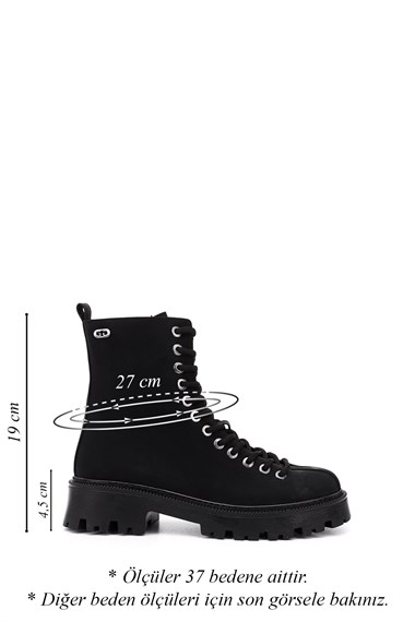 Womens Black Zip-Up Chunky Heel Combat Boots