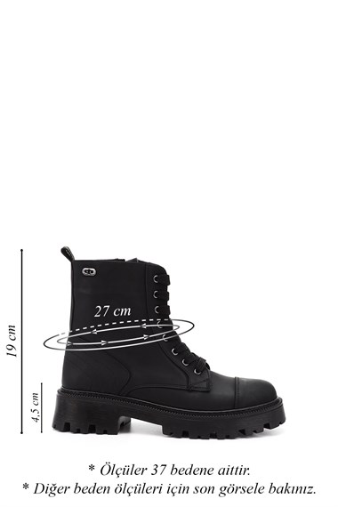 Womens Black Zip-Up Chunky Heel Combat Boots