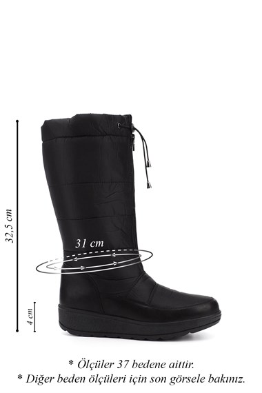 Kadın Siyah Fermuarlı Kauçuk Taban Comfort Kar Botu